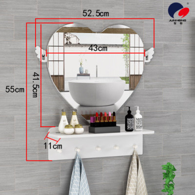Bathroom Toilet Wall Hanging Mirror Punch-Free Toilet Love Makeup Mirror with Shelf Wall-Mounted
