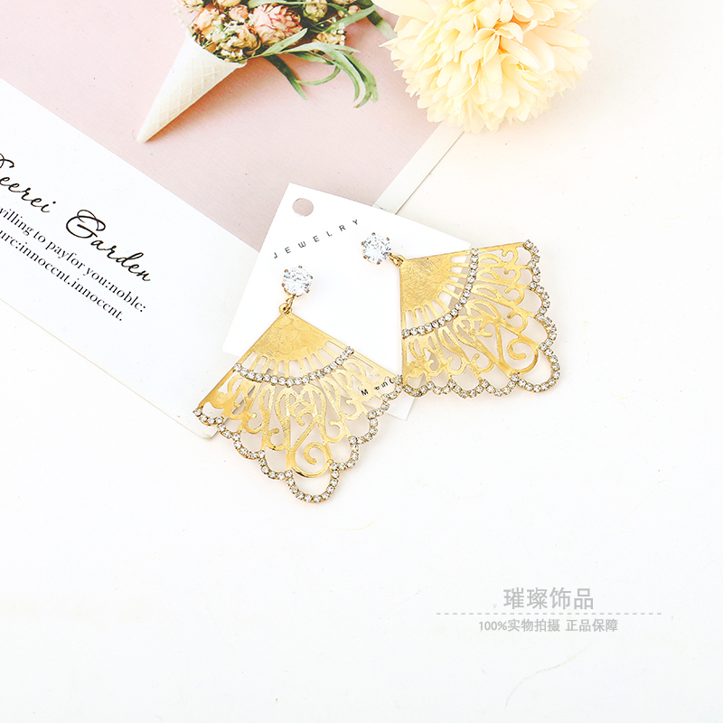 设计师款高级感扇形带钻耳钉网红耳坠潮耳饰气质女耳环