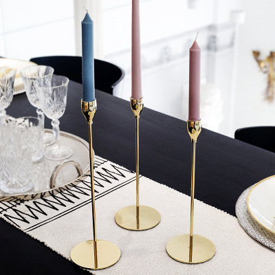 Modern Minimalist Wrought Iron Metal Candlestick Three-Piece Set Home Sample Room Soft Decoration Decorations Golden Candlestick Ornaments