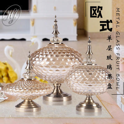 High-End Gift with Lid Glass Fruit Plate Tea Table Decoration European-Style Glass Candy Plate Home Practical Decoration