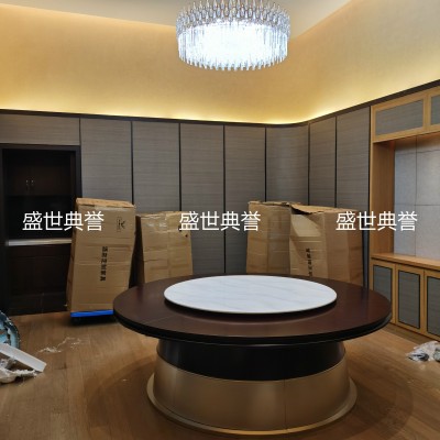 Hotel Solid Wood Electric Table High-End Club Light Luxury Electric Turntable Dining Table Box Solid Wood Round Table
