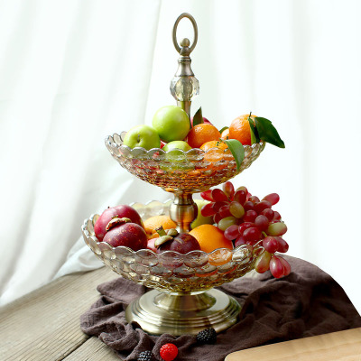 European Luxury Crystal Texture Glass Double Deck Fruit Plate Utensils Living Room Home Soft Furnishings Crafts Ornaments