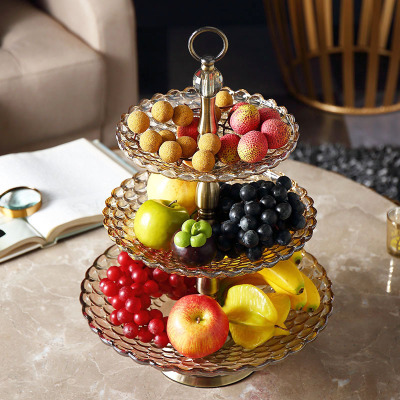 European-Style Cake Three-Layer Crystal Glass Fruit Plate KTV Living Room Soft Decoration Decorative Creative Crafts Ornaments