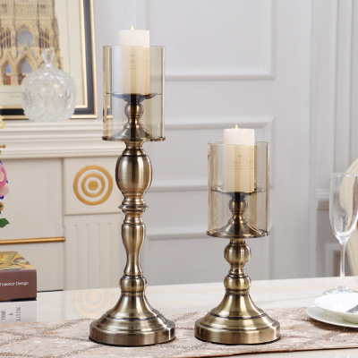 Luxury European-Style American Living Room Dining Table Home Decoration High-Grade Metal Candlestick Cocktail Party Club Model Room Ornament