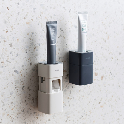 Automatic Toothpaste Squeeze Set Wall-Mounted Punch-Free Toothpaste Toothbrush Rack Toothpaste Holder Lazy Squeeze