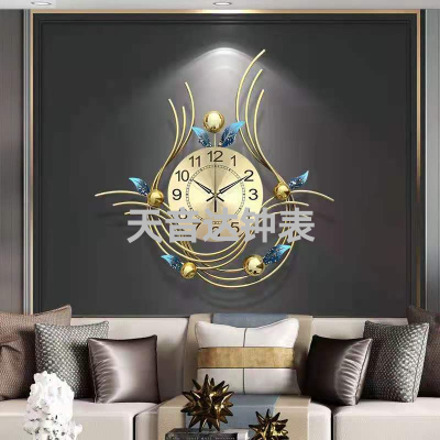 Factory Direct Sales Foreign Trade Export Wrought Iron Mural Wall Decoration Mirror Craft Wall Clock Quartz Clock Background Wall Entrance