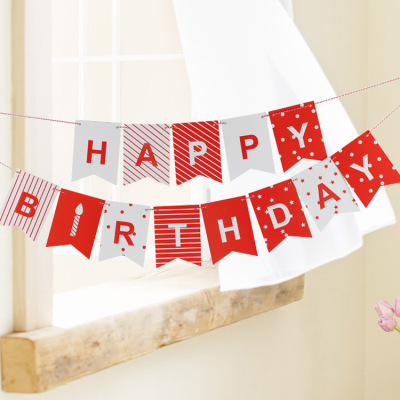 Red Candle Striped Happy Birthday Swallowtail Flag Happy Birthday Fishtail Flag Paper Birthday Banners