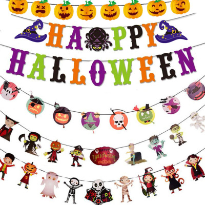 Halloween Party Hanging Flag Shopping Mall KTV Decoration and Layout Supplies Wansheng Happy Letter Latte Art Wholesale Customization