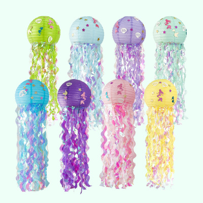Supply Mermaid Theme Decoration Supplies 8 Colors DIY Jellyfish Chinese Lantern Kindergarten Props Colorful Lantern