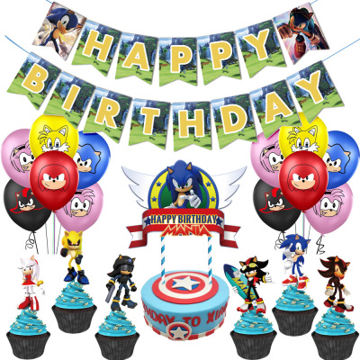 Hedgehog Sonic Sony Carat Flag Happy Birthday Birthday Banners Balloon Cake Power Strip Set
