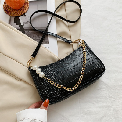 French Retro Stone Pattern Pearl Chain Underarm Bag Female 2021 Korean Style New Simple Textured Shoulder Messenger Bag