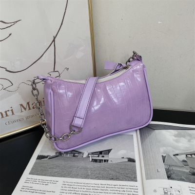 Bag 2021 New Fashion Stone Pattern Mini Chain Baguette Bag Underarm Bag Messenger Bag Women's Small Portable Phone Bag