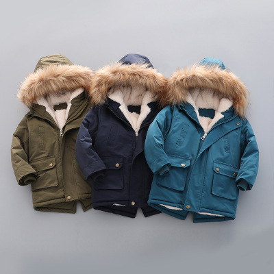 Foreign Trade Children's Wear Fleece-Lined Thickened 2021 Cotton-Padded Coat Winter New Fashion Hooded Boys Cotton-Padded Clothes Children's Cotton Wadded Jacket