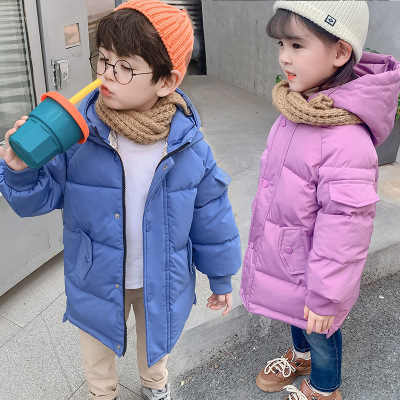2021 New Children's down and Wadded Jacket Men's Mid-Length Women's Anti-Season Winter Korean Style Cotton Coat Thickened Coat