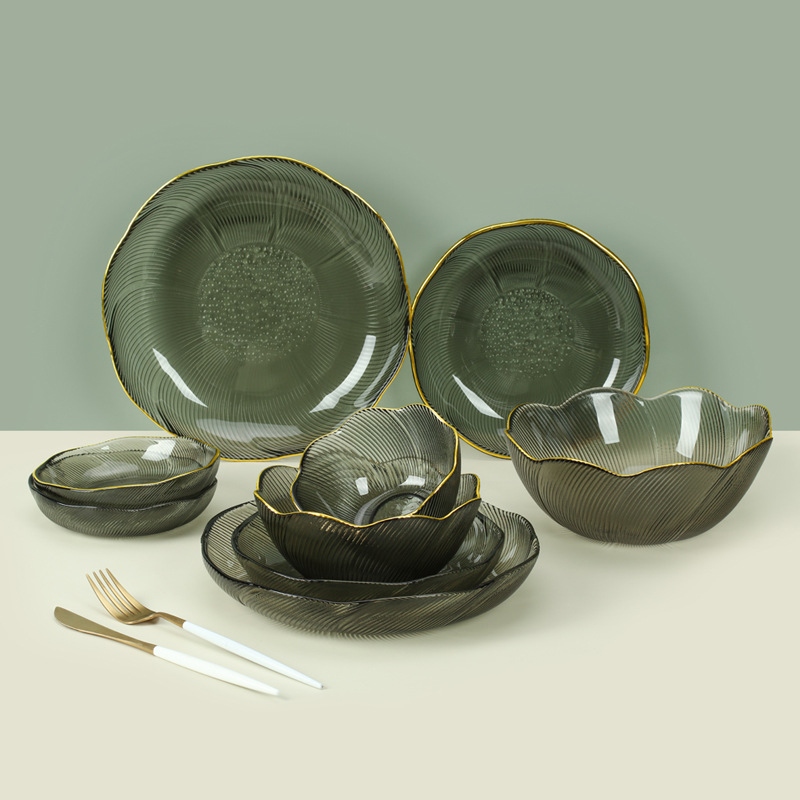 金边玻璃碗 玻璃碗套装 花瓣碗