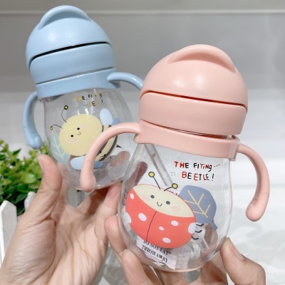 Children Harness Handle No-Spill Cup Infant Cup with Straw V-Shaped Straw Inverted Non-Leaking Coppertone Training Cup