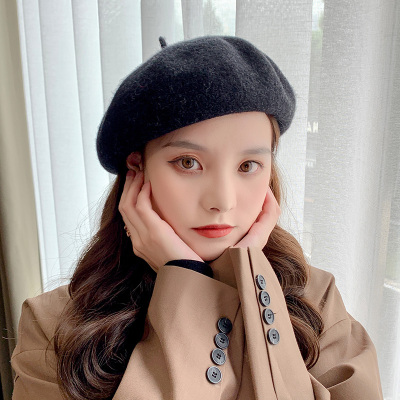 Wool Beret Solid Color Hat Women's Autumn and Winter Warm Face Little Korean Style Trendy Girls Spring Students Painter Cap