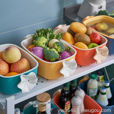 X22-6616 Double-Layer Drain Basket Kitchen Fruit and Vegetable Storage Basket Creative Flower Handle Draining Basin