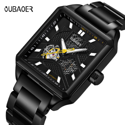 Hot Automatic Mechanical Watch Fashion Fashionmonger Men's Watch Hollow Waterproof Steel Belt Square Mechanical Watch Wholesale