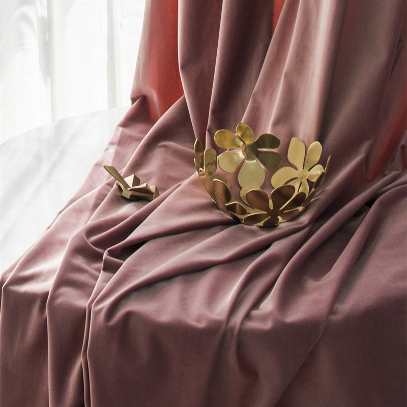 现代简约加厚绒布窗帘成品定制棉绒天鹅绒脏粉橄榄绿古金色橙色