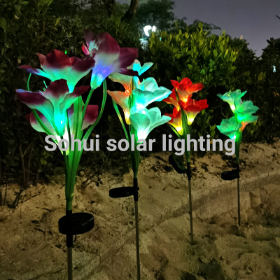 2021 New Solar Lily Festive Lantern Simulation Outdoor Courtyard Garden Ground Plugged Light Led Lawn Lamp Landscape