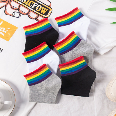 Women's Korean-Style Rainbow Socks Low-Cut Socks Harajuku Style Ins Spring and Autumn Japanese College Trendy Socks Factory Direct Sales