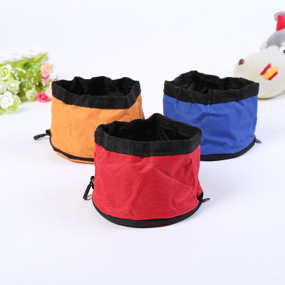 Oxford Cloth Waterproof with Zipper Foldable Dog Bowl Pet Travel out Portable Dog Bowl Drinking Cloth Bowl Wholesale