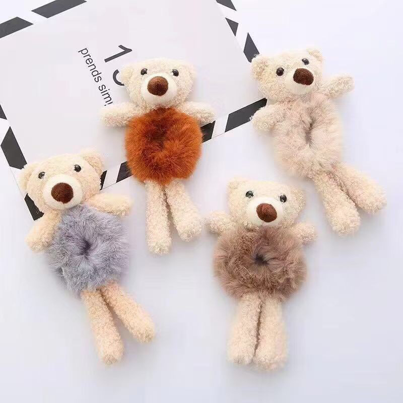 小熊毛绒发圈少女气质扎头发皮筋网红马尾发饰品可爱小熊头饰发绳