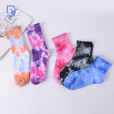 Tie-dye Knee-High street fashion high top hose socks stretch breathable exercise sweat absorption pure cotton yoga socks