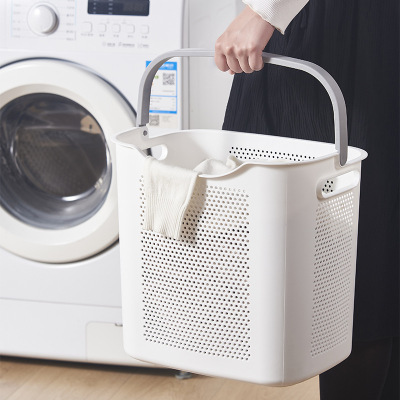 Japanese-Style Large Portable Laundry Basket Home Bathroom Dirty Clothes Basket Material Hollow-out Dirty Clothes Storage Basket