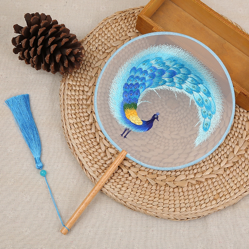 透明双面刺绣扇子苏绣团扇宫扇中国古风汉服舞蹈扇子