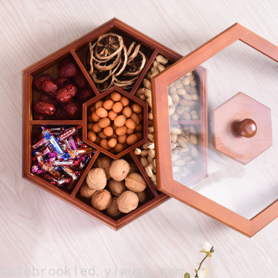 Chinese Pine Dried Fruit Box Multi-Grid with Lid Candy Storage Creative Fruit Plate Living Room Compartment Nut Box