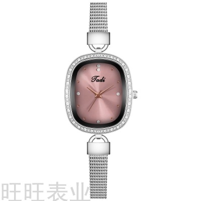 Best-Seller on Douyin Women's Diamond-Embedded Oval Small Artistic Simple Roman Fritillary Mesh Quartz Watch