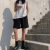 2021 Summer Pirate Shorts Women's Casual Straight-Leg Hong Kong Style Loose High Waist Slimming Korean Style Student Wide Leg Sports Shorts