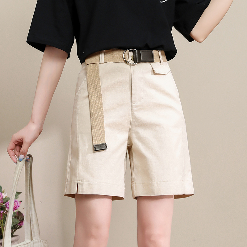 工装短裤女2021夏季新款高腰直筒宽松薄款中裤大码休闲五分裤女装