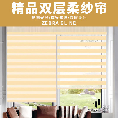 Monochrome Double-Layer Manual Shading Curtain Soft Gauze Curtain Roller Shutter Engineering Office Sunshade Louver Curtain Soft Gauze Curtain