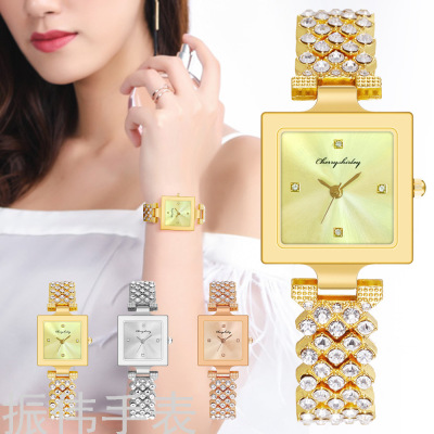 Fashion Creative Square Dial Diamond Bracelet Watch Women Rhinestone Quartz Wrist Watch Women Watch in Stock