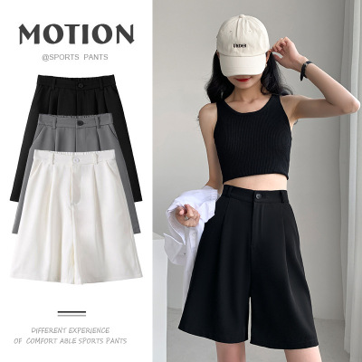 White Suit Shorts Women's Summer New Thin High Waist Straight Casual Wide Leg Slimming Outer Wear A- line Shorts