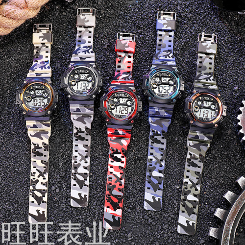 New Products in Stock Factory Wholesale New Large Dial Camouflage Electronic Watch Student Children Multi-Functional Waterproof Sports