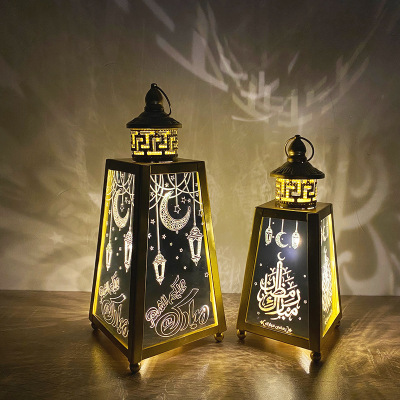 Cross-Border Iron Storm Lantern Craftwork Ramadan Festival LED Light Eid Eid Al-Fitr Ramadan Customized Festival Decorative Crafts