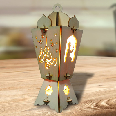 Arab Middle East Ramadan Storm Lantern Festival Eid Decorations Luminous Laser Cutting Cross-Border Decorations Wooden Pendulum