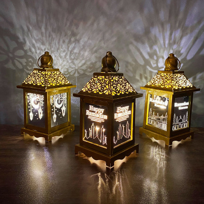 Spot Goods Ramadan Festival Wrought Iron LED Light Eid Eid Al-Fitr Ramadan Decorative Lantern Storm Lantern Customized Home Decoration