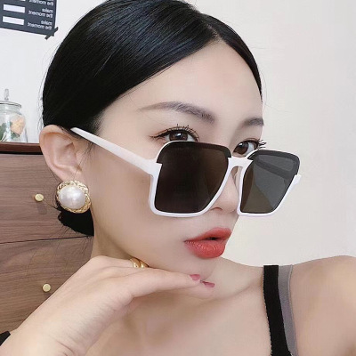 2021 New Korean Style Street Photography Imitation Semi-Rimless Sunglasses Female Ins Plain Box Internet-Famous Sunglasses UV Protection