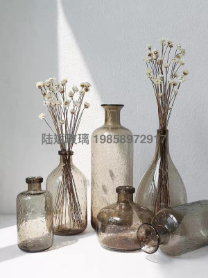 Nordic Simple Retro Transparent Light Brown Bubble Glass Vase Home Decoration
