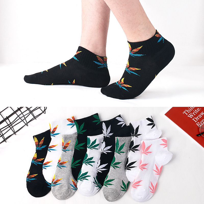 夏季薄款袜子男女新疆棉网袜潮牌枫叶短筒运动袜透气网眼麻叶船袜