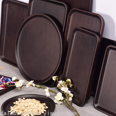 Hotel Tray Tea Set Tray Wooden Tea Tray Barbecue Plate Dry Pour Tray Fruit Bread Plate Walnut Dark Bamboo Color
