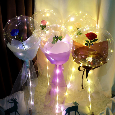 Rose Bounce Ball Luminous Internet Celebrity Confession Balloon Wedding Night Market Stall with Light Bouquet Balloon Wholesale
