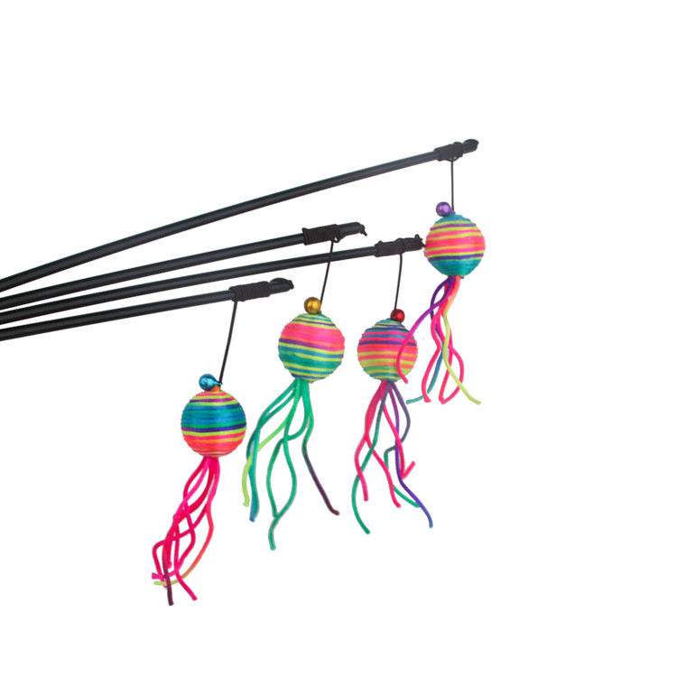 新款逗猫棒逗猫棒杆猫猫玩具彩虹绕绳球猫咪玩具 逗猫神器 宠物球