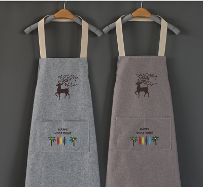 Apron Women's Fashion Kitchen Household Waterproof Oil-Proof Japanese Cooking Household Apron Adult Work Clothes Fixed Logo