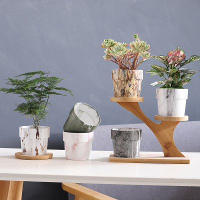 Foreign Trade Domestic Basin Manufacturer Water Transfer Printing Succulent Flower Pot Small Fresh Simulation Marble Head Texture Succulents Creative
